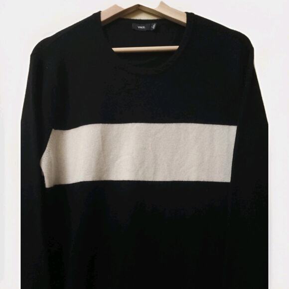 VINCE Cashmere Wool Trimless Pullover Sweater Black White Size L - Picture 2 of 6